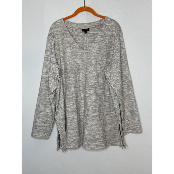 J. JIll Wearever Collection Space Dye Tan Long SLeeve V-Neck Tunic‎ Blouse XL - Picture 1 of 7